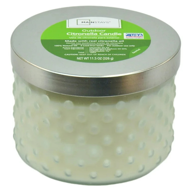 Mainstays Outdoor Glass Citronella Frosted Hobnail Jar Candle, 11.5 Ounce | Walmart (US)
