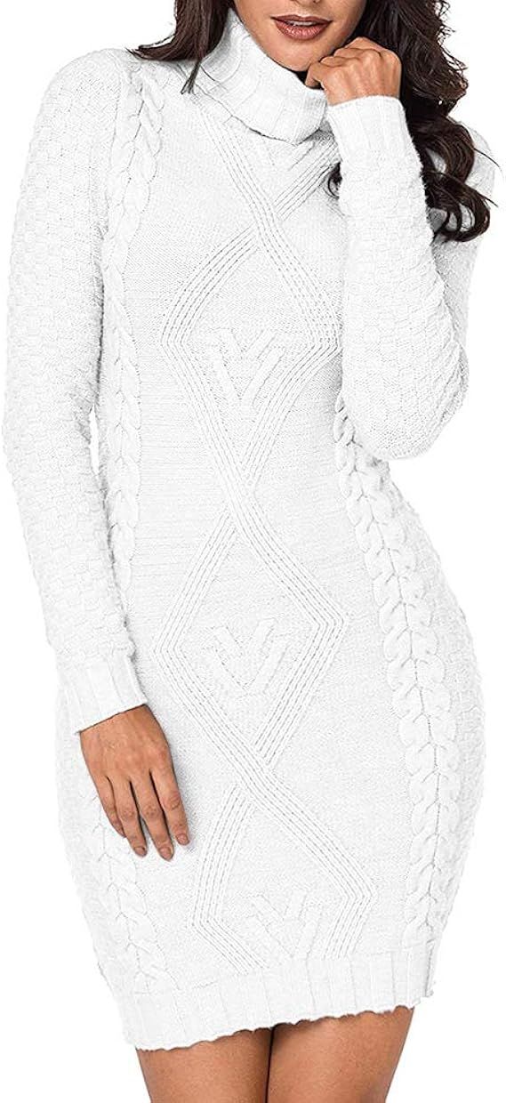 NIUBIA Women's Turtleneck Long Sleeve Midi Pullover Sweater Dress Soft Knit Casual Stretchable El... | Amazon (US)