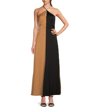 Savannah Satin Halter Neck A-Line Maxi Dress | Dillard's