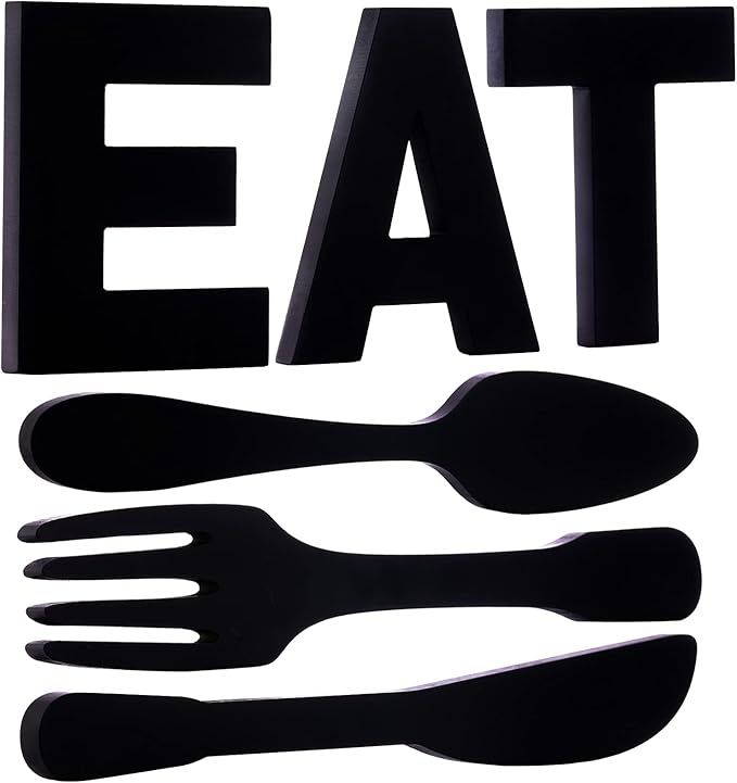 Pokpek EAT Sign + Knife Fork and Spoon Kitchen Wall Decor, Black Wooden EAT Signs Kitchen Decor, ... | Amazon (US)