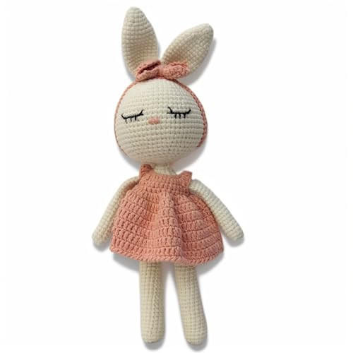 BBYP Crochet Baby Stuffed Animal Bunny, Rabbit Handmade Plush Doll Toys with Pink Dress, Stuffed Animal Knitted Doll with Rattle Baby Sleep Toy（11 Inches） | Amazon (US)