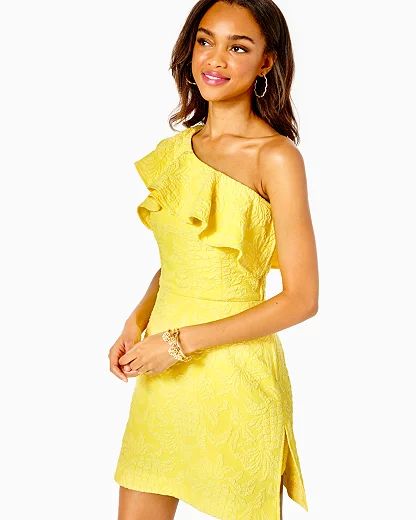 Women's Kipton One-Shoulder Romper, Pineapple Pucker Jacquard - Lilly Pulitzer | Lilly Pulitzer