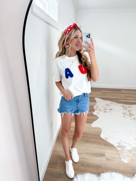 Amazon fashion. Memorial weekend outfit. Casual outfit. 4th of July outfit idea. 
Top, runs oversized, wearing small 
Shorts, size up one 

#LTKFindsUnder50 #LTKFindsUnder100 #LTKSeasonal