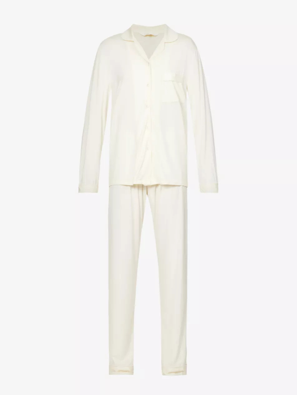 Piped stretch-jersey pyjama set | Selfridges