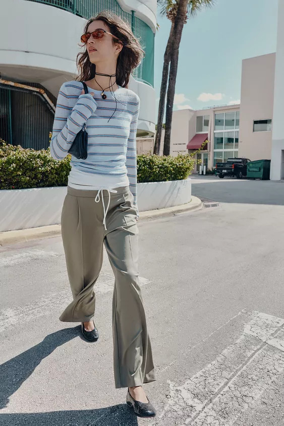 WIDE LEG DOUBLE WAISTBAND PANTS | Zara US