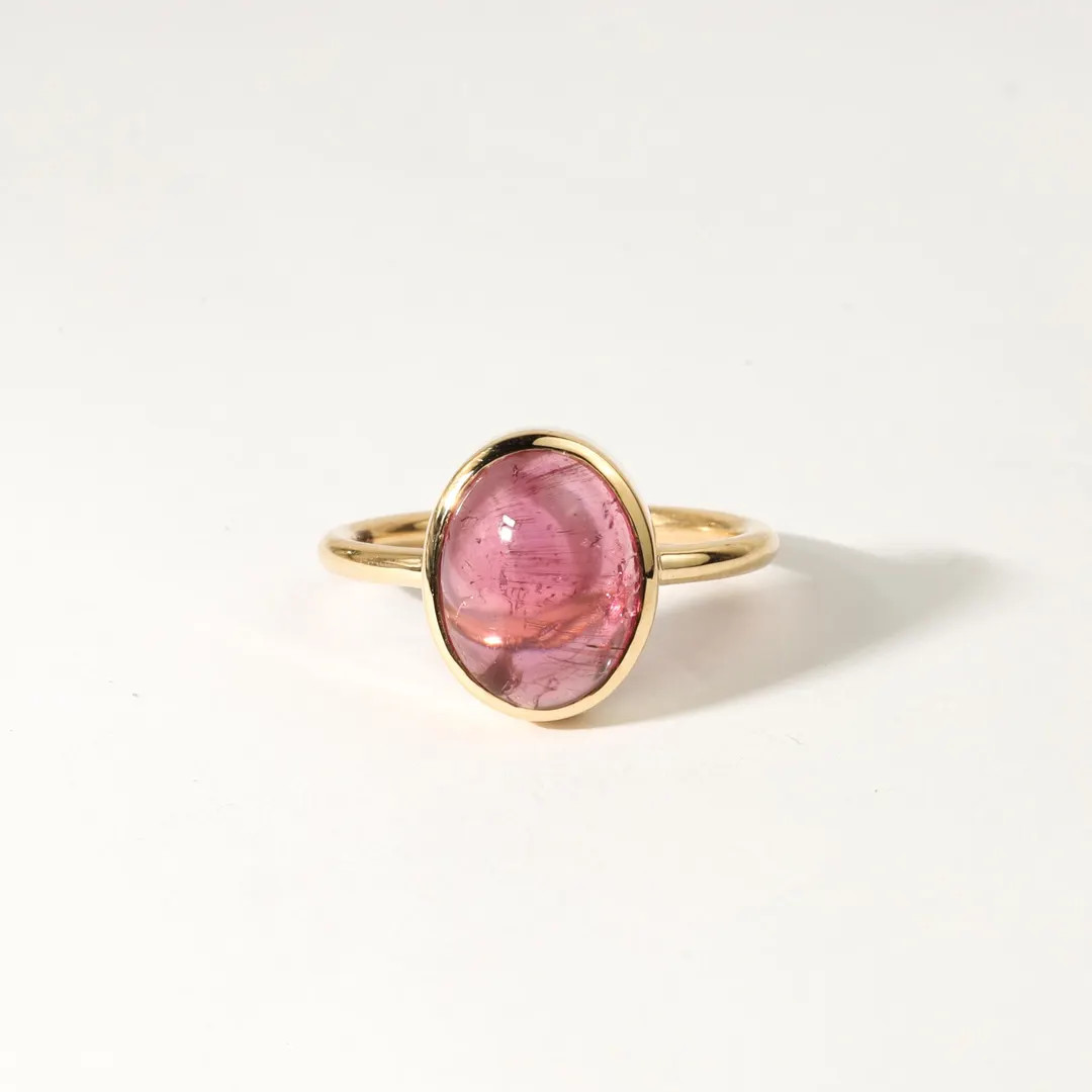 3.97 Ct Oval Pink Tourmaline Cabochon Ring, 18K Solid Gold or Sterling Silver, Rubellite Solitair... | Etsy (US)