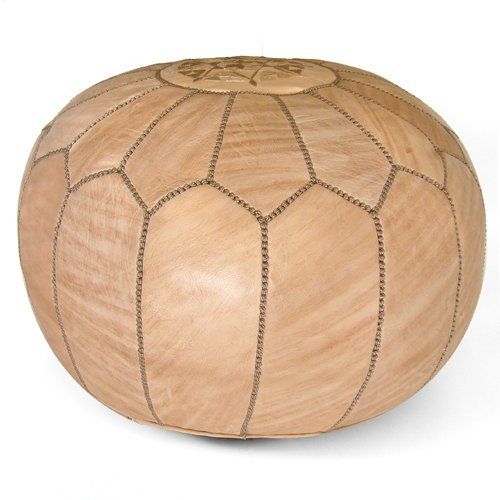 Mina Stuffed Moroccan Leather Pouf Ottoman, Many Colors Available, 20" Diameter and 13" Height (Tan) | Amazon (US)