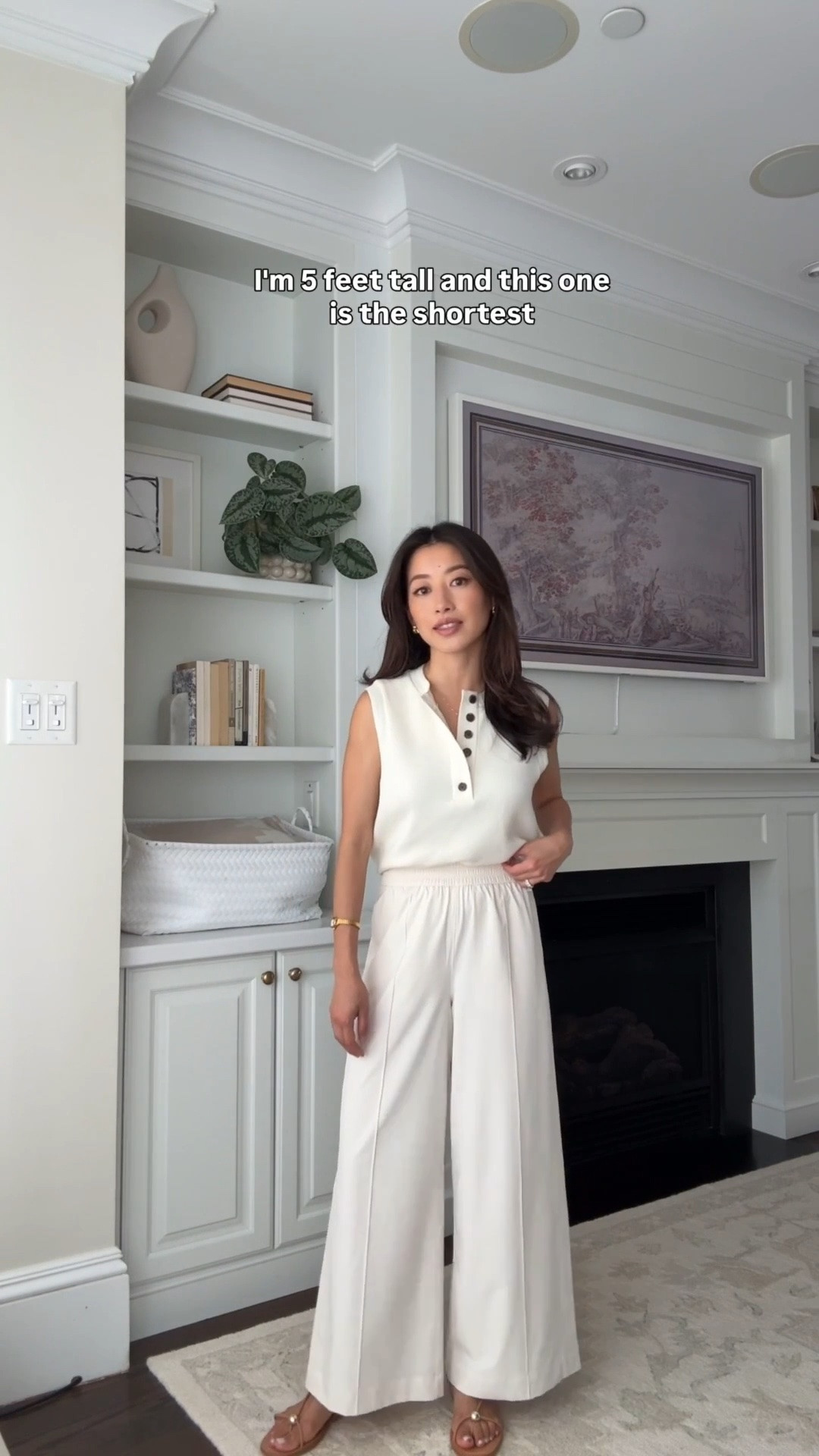 Size info below! Super light pants. Intro outfit: • Varley tank xxs
• Breezily wide leg pant XXS in the 25” crop length - TTS, 11” high rise, 12.25” across waist. very light, airy, and comfy. They also do free hemming in store.
Look 1 Ivory: • Abercrombie tank TTS
• Loeffler Randall sandals 5.5 I took my bigger half 
Look 2 Downtown Tan:
• Aritzia linen top xxs
Look 3 navy:
• Quince dolman top. Xs is a generous fit on me, but it can shrink a little if you machine dry 
• Sam Edelman sandals
 
Summer hot weather travel, Lululemon, busy mom style, petite friendly airport travel pants, athleisure, errands

#LTKPetite #LTKTravel #LTKmomlife