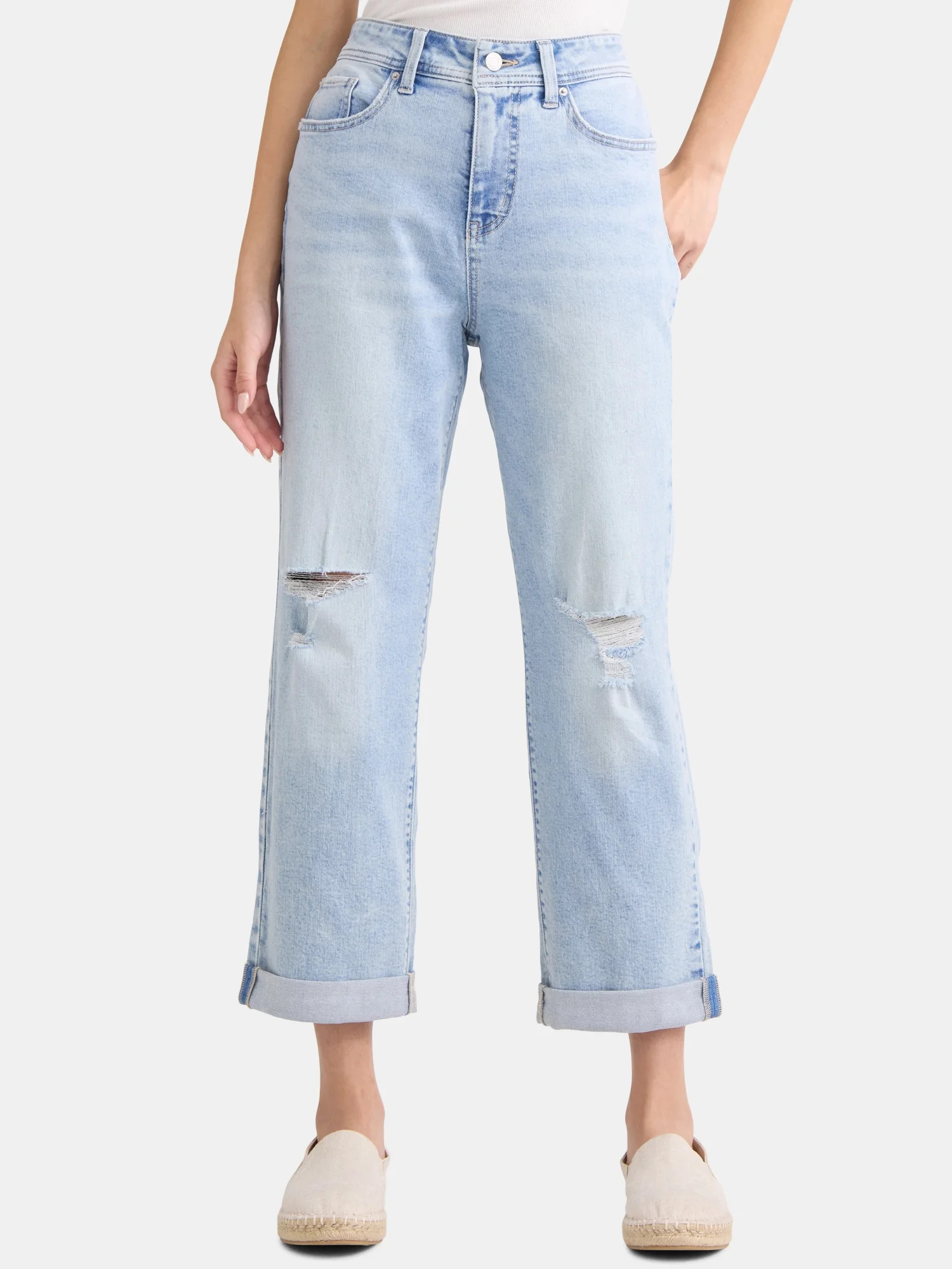 Time and Tru Women's High Rise Relaxed Boyfriend Jeans, 26" Inseam, Sizes 0-22 | Walmart (US)
