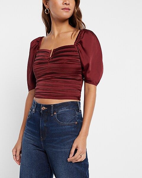 Satin Ruched V-bar Cropped Top | Express