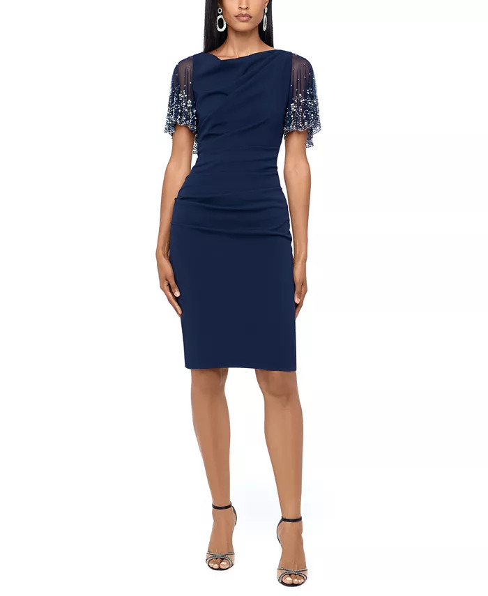 Betsy & Adam Petite Beaded-Sleeve Sheath Dress - Macy's | Macy's