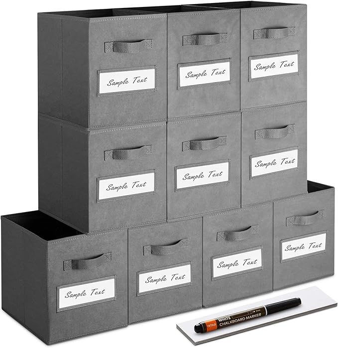 artsdi Set of 10 Storage Cubes, Foldable Fabric Cube Storage Bins with 10 Labels Window Cards & a... | Amazon (US)