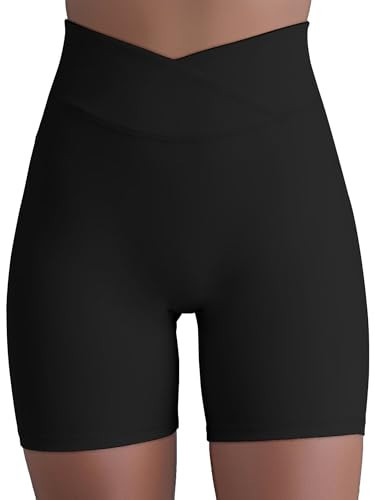 Sunzel Women's High Waisted Crossover Waist Butt Lifting Biker Shorts Black | Amazon (US)
