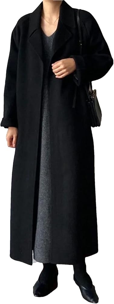 Women Korean Lace-Up Woolen Coat Slim Overcoat Winter Fashion Long Thick Trench Coats | Amazon (US)