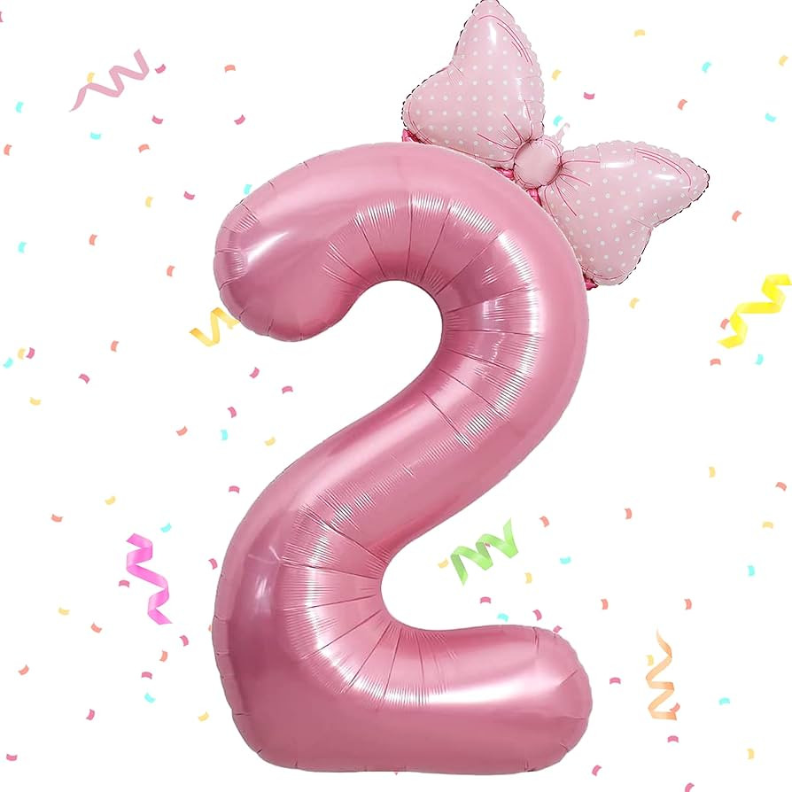 40 Inch Pink Number 2 Balloon & Mini Bow for Girl's 2nd Birthday Party Decorations, Pink Theme Su... | Amazon (US)