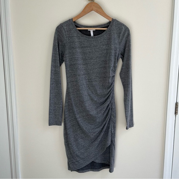[leith] ruched bodycon long sleeve tulip wrap hem mini dress heather gray S | Poshmark