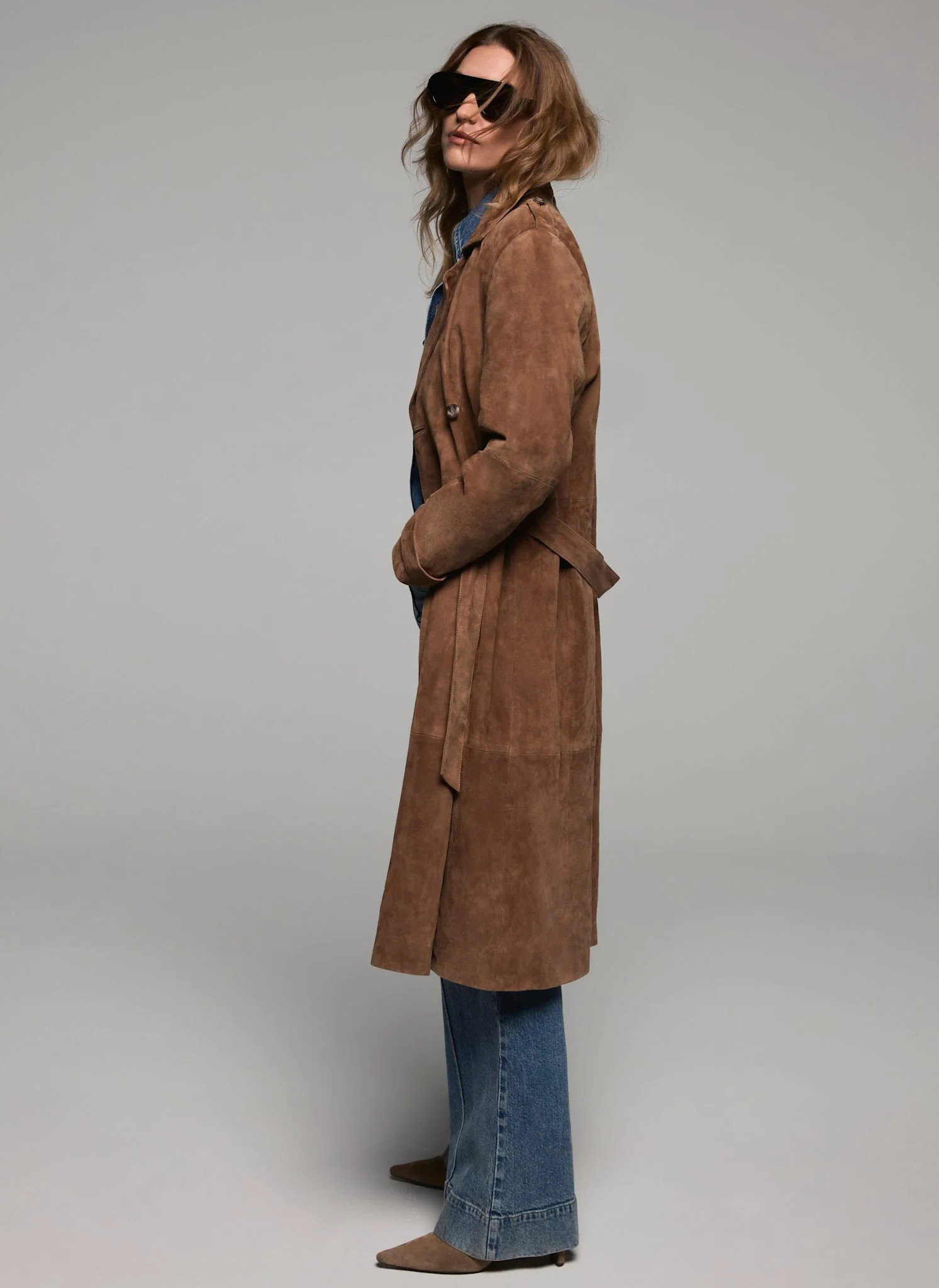 Tan Suede Trench Coat | Mint Velvet