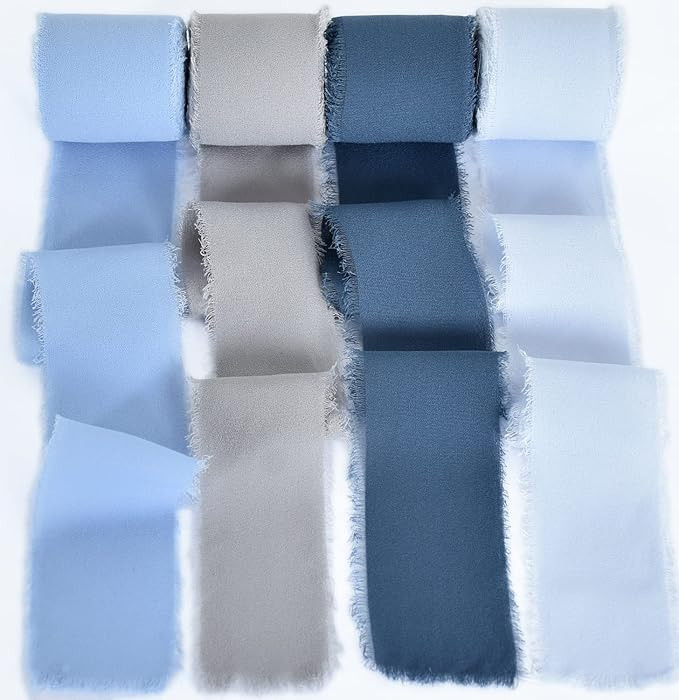 TONIFUL 4 Rolls Silk Chiffon Ribbon, 1-1/2 Inch x 22yds, Dusty Blue Chiffon Ribbons Set, Handmade... | Amazon (US)