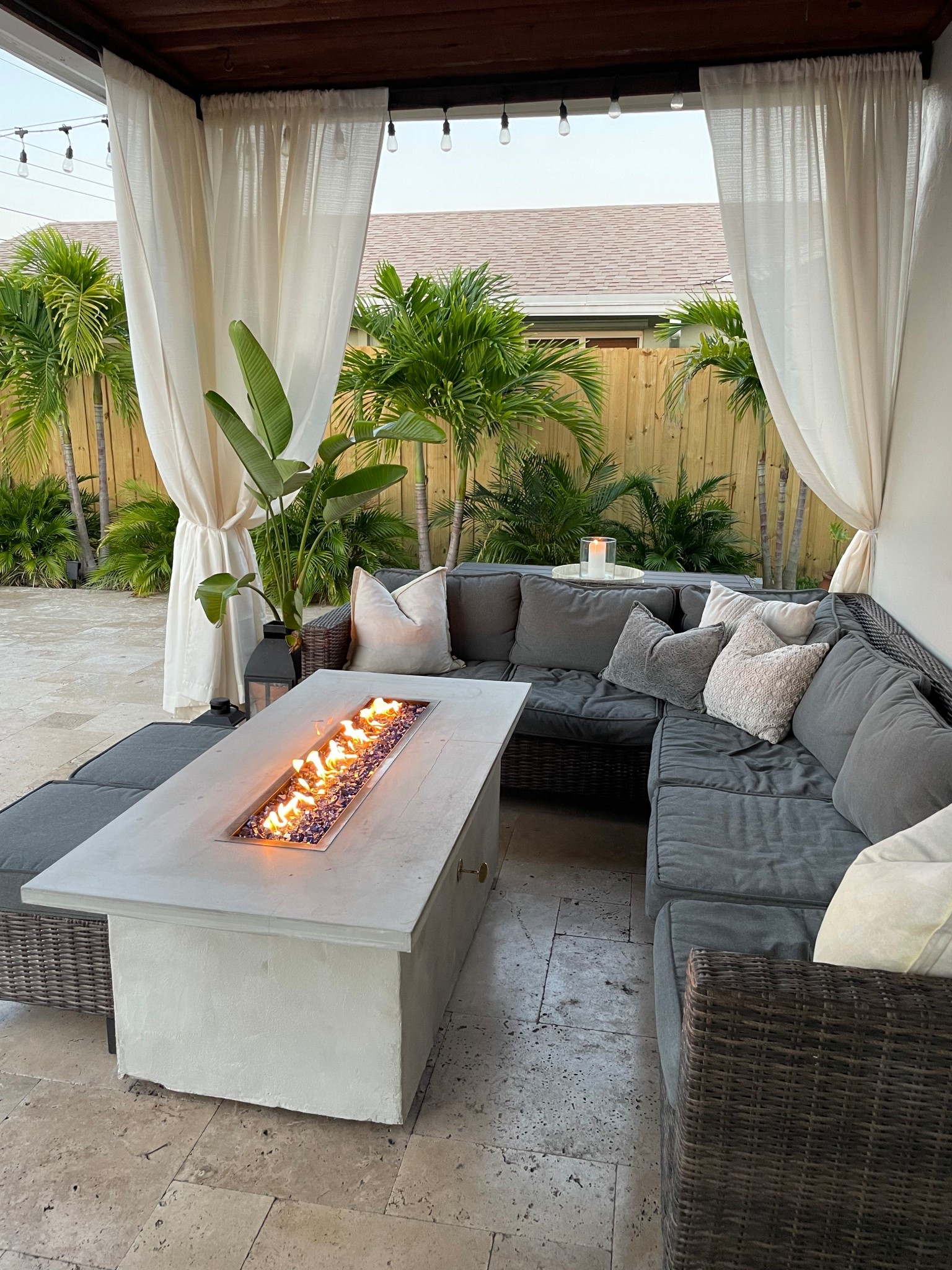 Outdoor sectional and fire pit. 