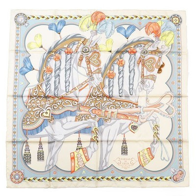 HERMES Paris Carre90 Harnais de Coeur Logo Rolled-edge Silk Twill Scarf Beige | eBay US