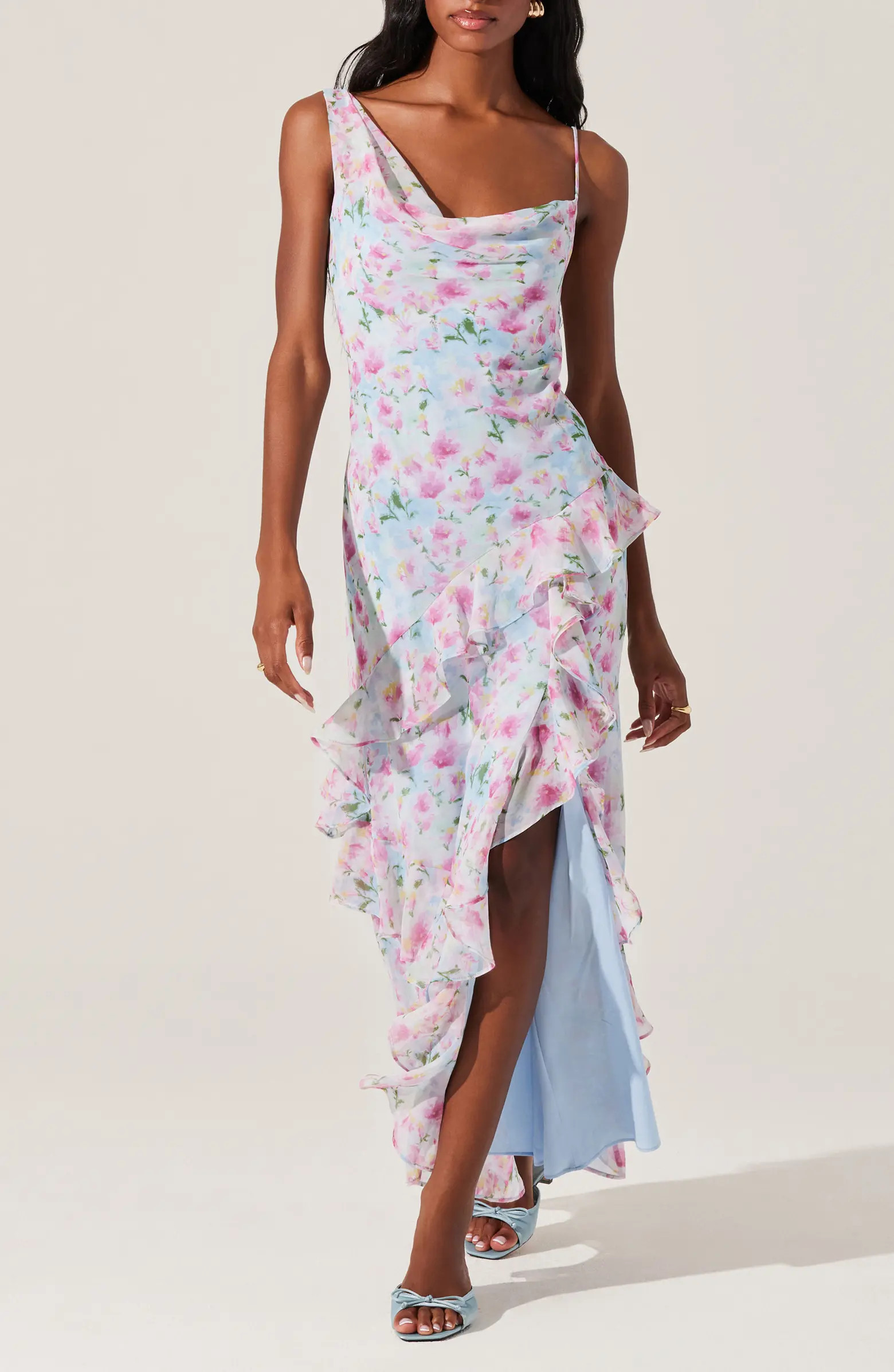 Levina Asymmetric Ruffle Chiffon Maxi Dress | Nordstrom