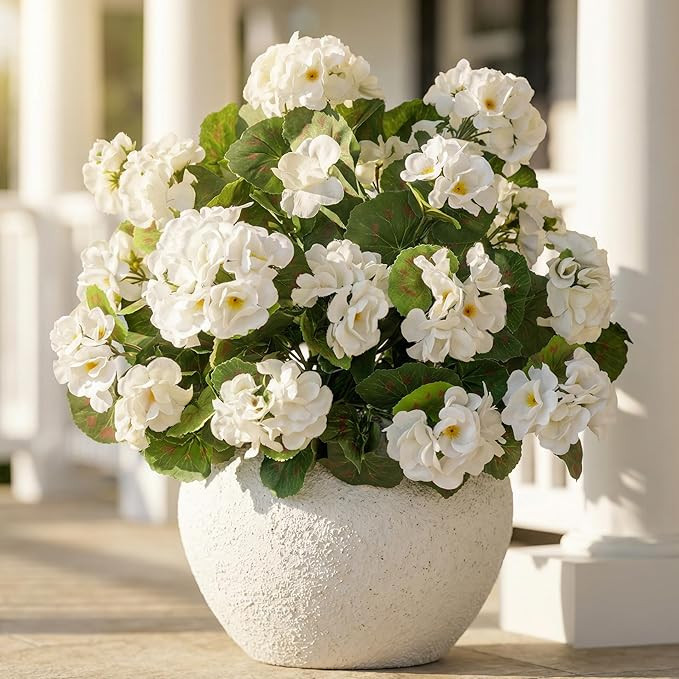 4pcs Fake Flower Artificial Geranium,Artificial Flowers for Outdoors, White Geraniums Artificial ... | Amazon (US)