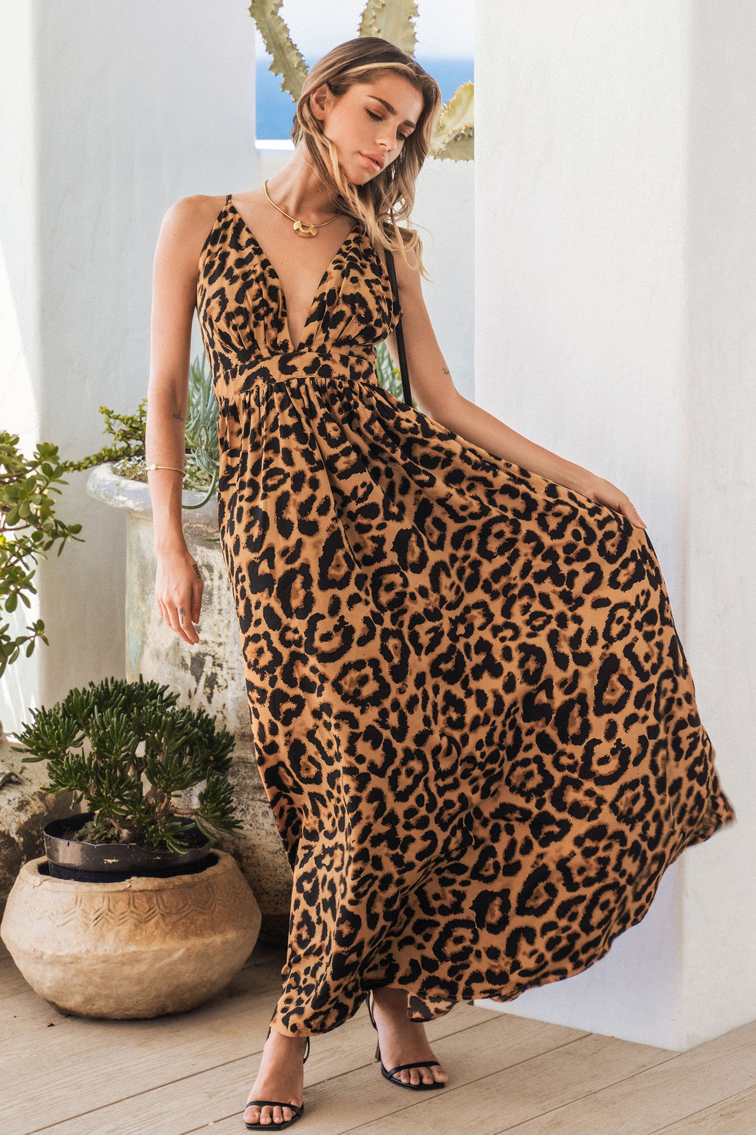 Kiarra Leopard Print Plunge Maxi Dress | Cupshe US