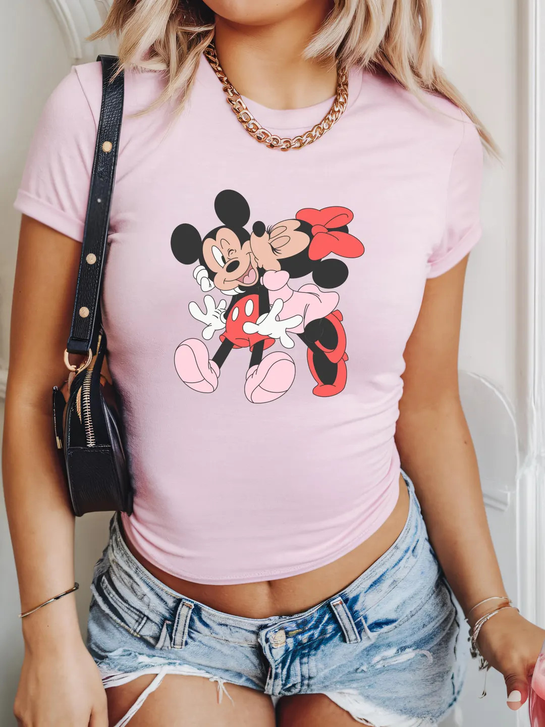 Mickey Minnie Couple Tee, Pink Disney Love Shirt, Girly Aesthetic Baby Tee, Valentine's Day Crop ... | Etsy (US)