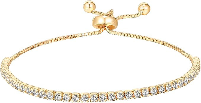 PAVOI 14K Gold Plated Cubic Zirconia Classic Tennis Bracelet for Women | Adjustable Slider | Amazon (US)