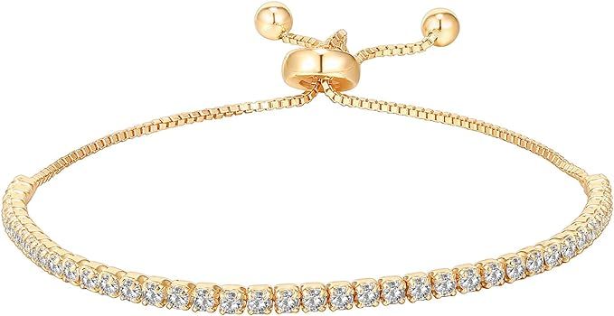 PAVOI 14K Gold Plated Cubic Zirconia Classic Tennis Bracelet for Women | Adjustable Slider | Amazon (US)