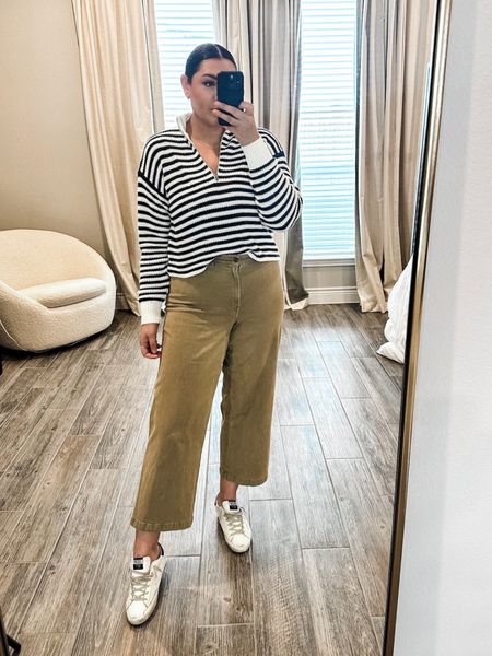 Last day for 25% off at Madewell! I’m in the 30 of the pants , tts. I’m in the medium of the sweater, runs cropped. Size up one. 