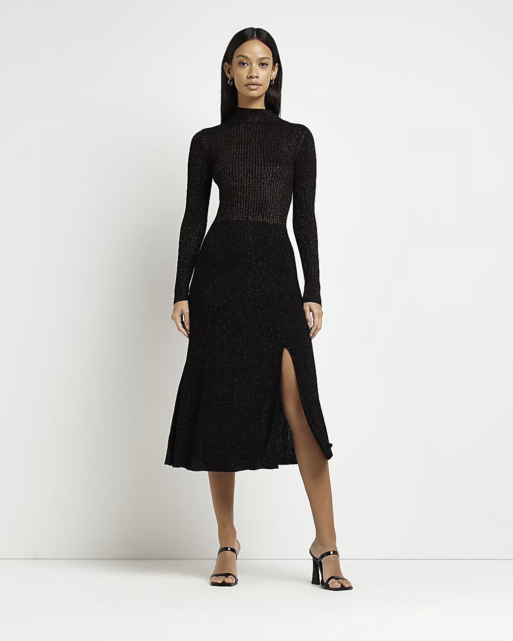 Black cut out skater midi dress | River Island (UK & IE)