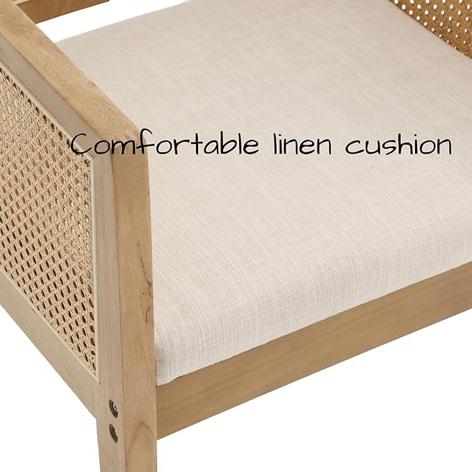 Rattan Back Dining Chairs with Arms Set of 4, Mid Century Modern Dining Chairs Linen Fabric Uphol... | Amazon (US)