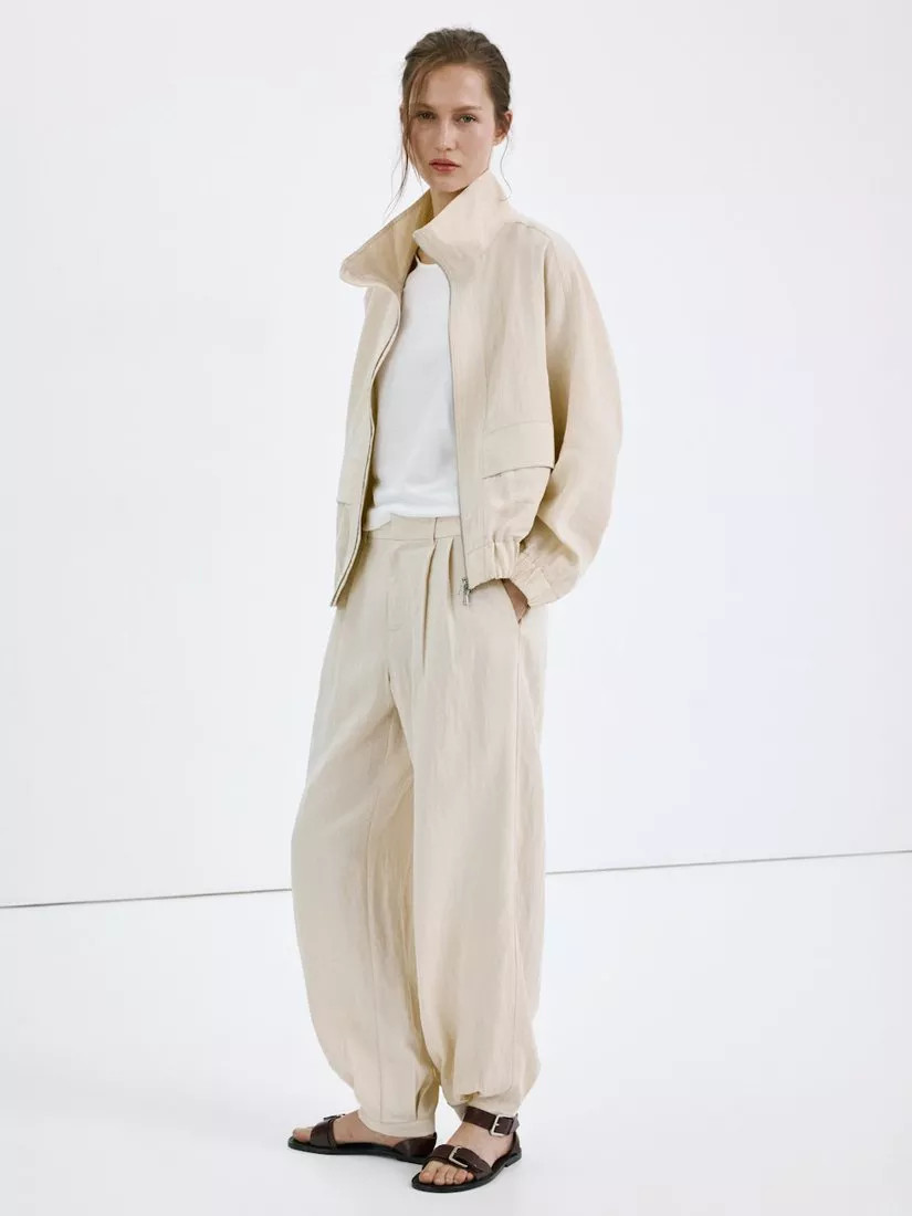 Mango High Neck Bomber Jacket, Stone | John Lewis (UK)