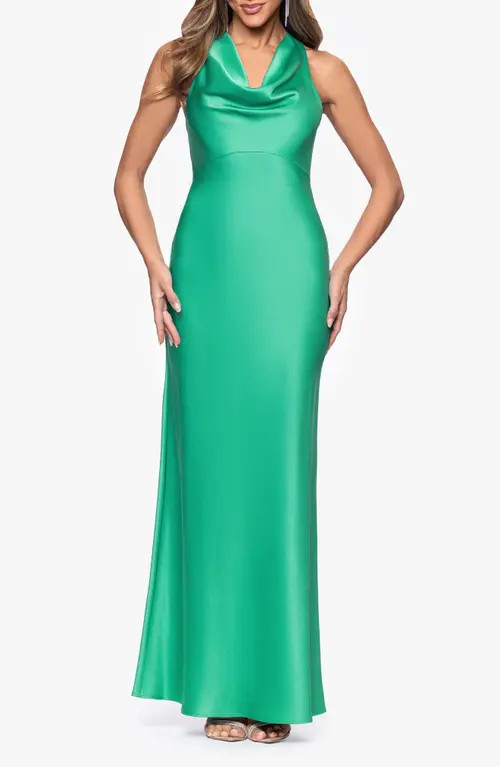 Xscape Evenings Cowl Neck Satin Gown in Green at Nordstrom, Size 16 | Nordstrom