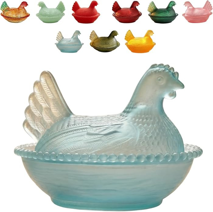 Vintage hen on nest Decor, glass hen on nest, candy dish with lid Clear Glass Storage Container f... | Amazon (US)
