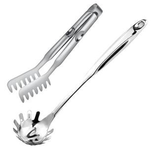 Stainless Steel Spaghetti Spoon and Tong Set with Non-Stick and Ergonomic Design for Kitchen and Spaghetti (2-Pack) | The Home Depot