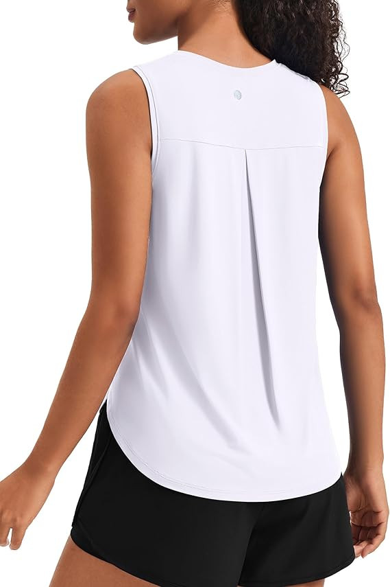 PINSPARK Women's Workout Tank Tops Back Pleat Loose Fit Sleeveless Yoga Athletic Shirts Soft UPF ... | Amazon (US)