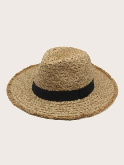 Fringe Trim Straw Hat | SHEIN