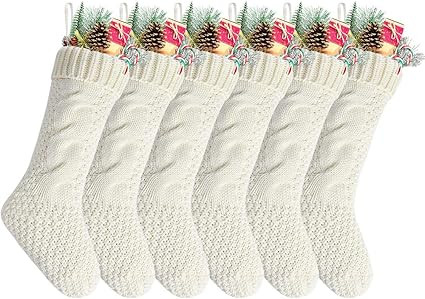 Kunyida Pack 6,18" Unique Ivory White Knit Christmas Stockings | Amazon (US)