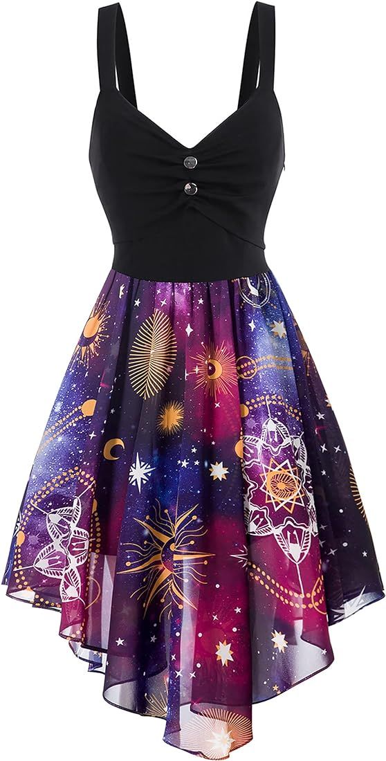 FEAPHY Women's Vintage Chiffon Sun Moon Star Sleeveless A-Line High Low Dress | Amazon (US)