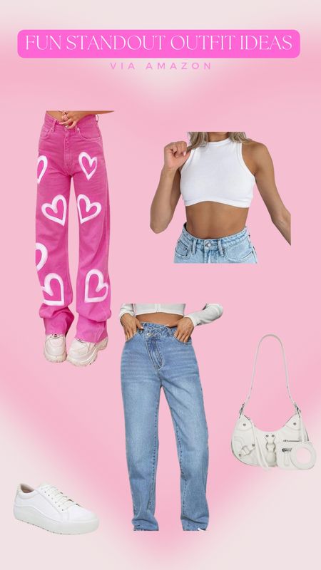 Be bold with some color💗 Amazon favorites. pink, denim, mom jeans, crop top, purse, comfort, sneakers

#LTKSeasonal #LTKstyletip #LTKsalealert
