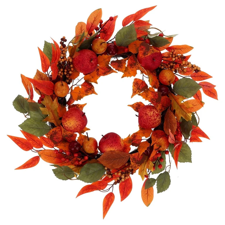 Leaves and Apples Wreath, Multicolor, 24", Fall by Way To Celebrate | Walmart (US)