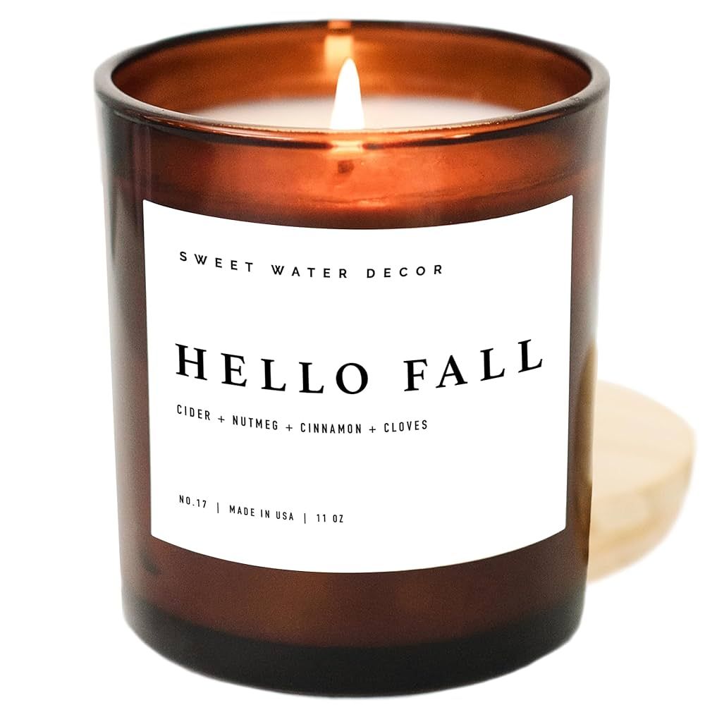 Sweet Water Decor Hello Fall Soy Candle No. 17 | Cinnamon, Apples, and Clove Autumn Scented Candl... | Amazon (US)