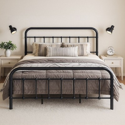 King Size Metal Platform Bed Frame Victorian Style Wrought Iron Headboard and Footboard No Box Spring Needed Black | Target