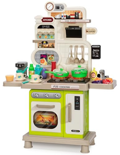 Kids Play Kitchen Set, Toddler Kitchen Playset with Light & Sound, Cooking Stove, Play Sink, Coffee Maker, Play Food Toy and Kitchen Accessories, Kitchen Toy for Kids Girls Boys - Green | Amazon (US)