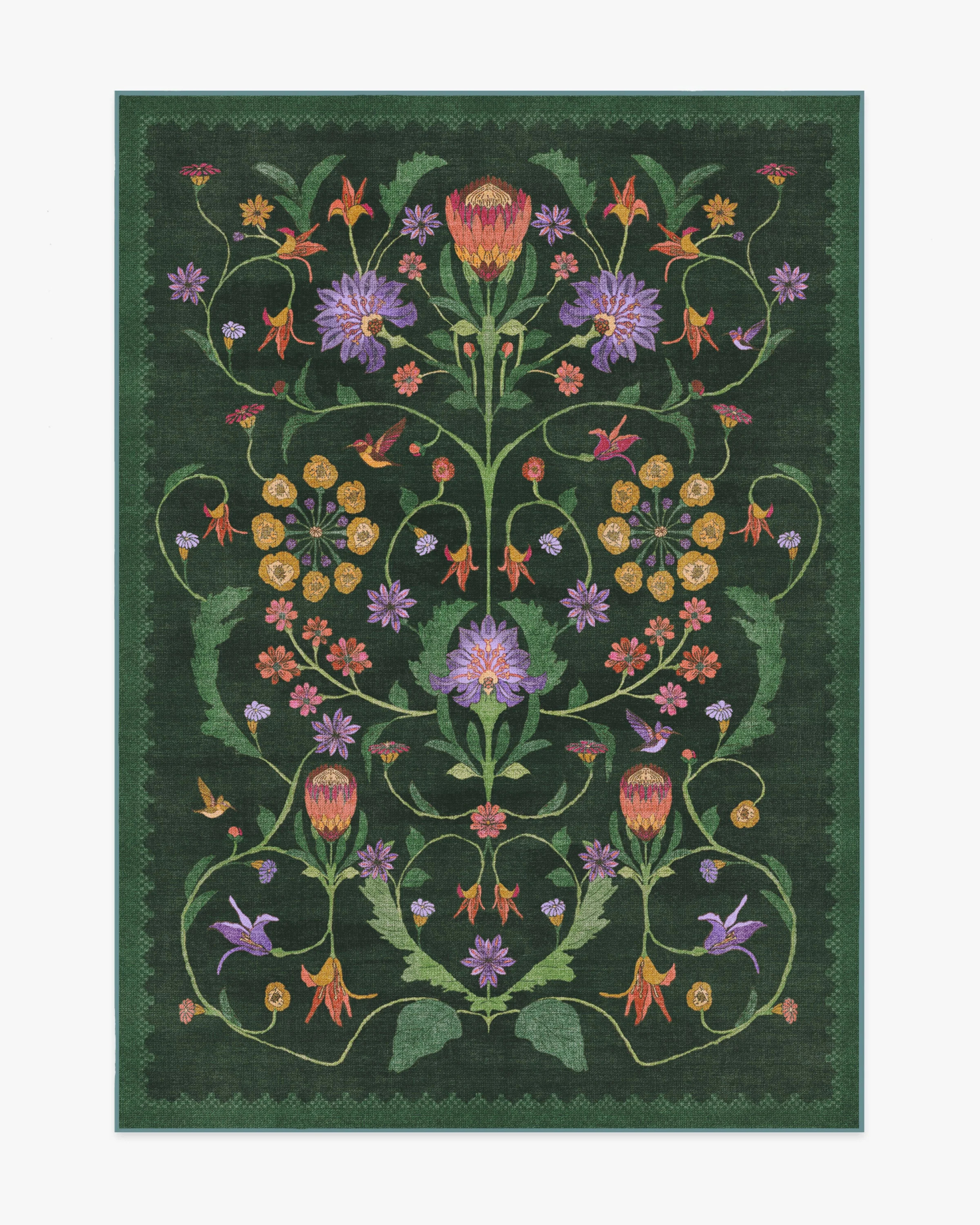 Iris Apfel Protea Forest Green Tufted Rug | Ruggable | Ruggable