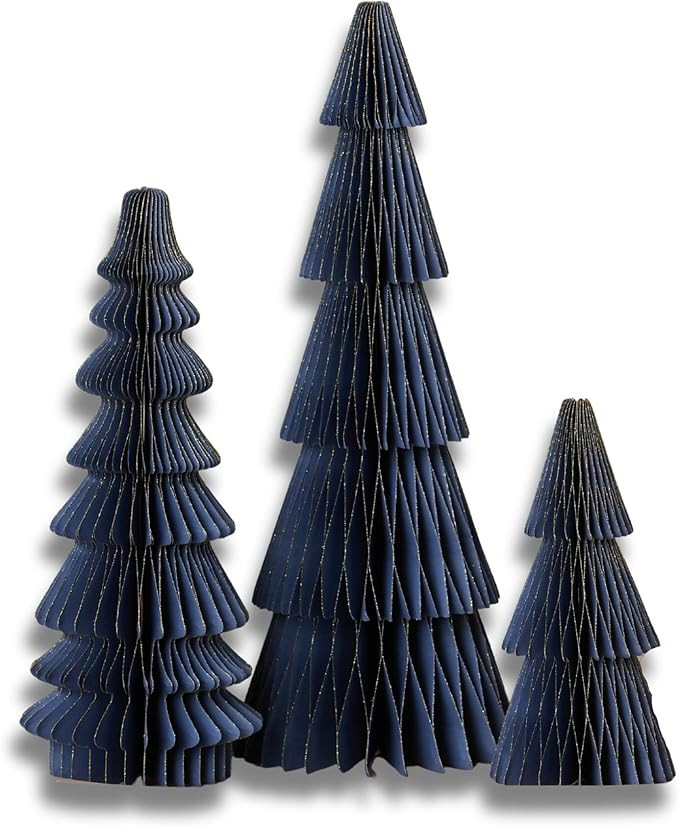 Set of 3 Navy Holiday Honeycomb Paper Trees, Winter Blue Christmas, Tabletop Centerpiece, Fold-Fl... | Amazon (US)