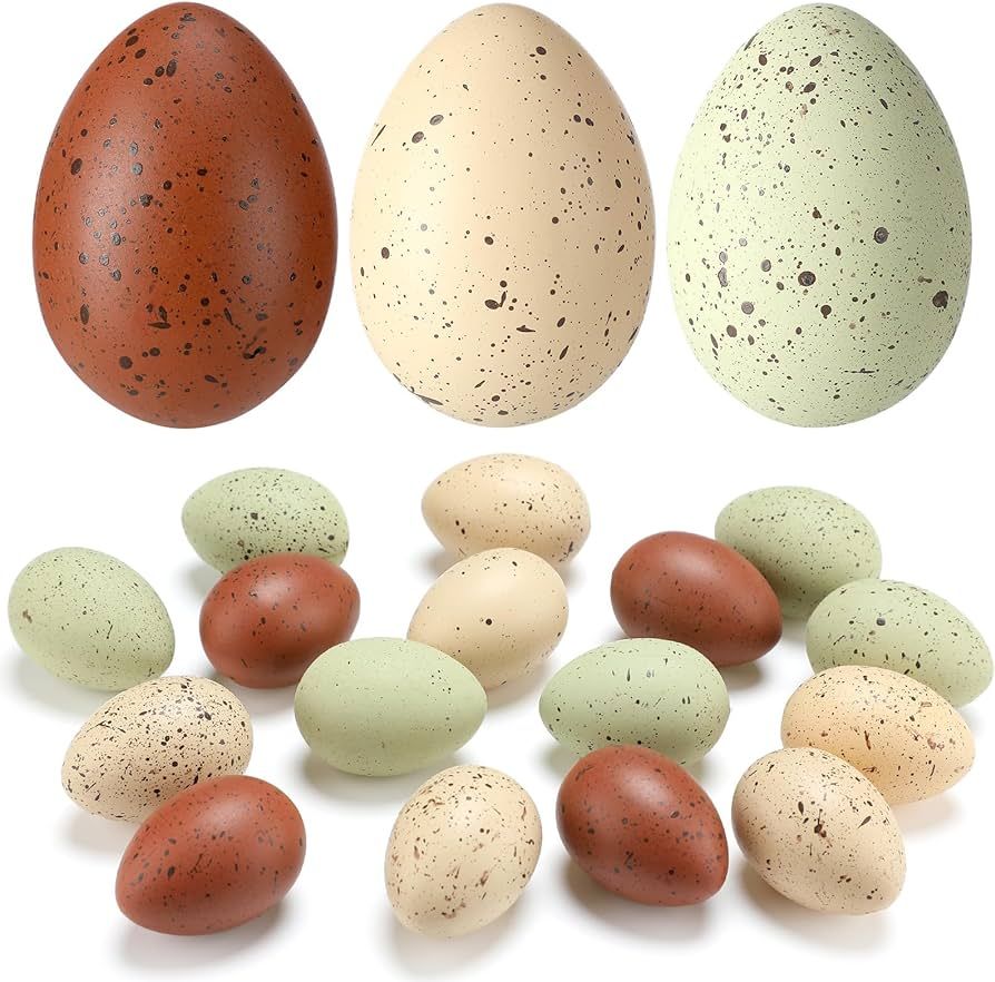 SiliFine 18 Pcs Easter Speckled Eggs 2.4 in Plastic Speckled Eggs Bowl and Vase Filler Faux Chick... | Amazon (US)