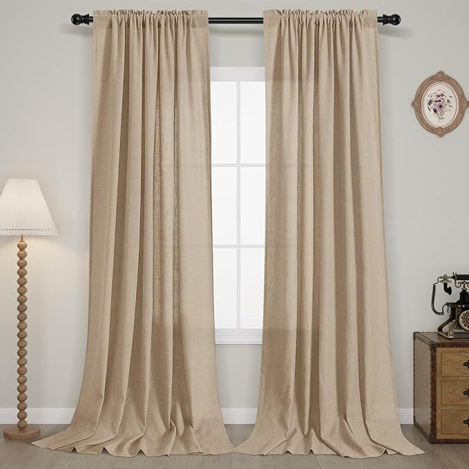 Guken Tan Linen Curtains 84 Inch Length for Living Room Bedroom 2 Panels Set Rod Pocket Light Fil... | Amazon (US)